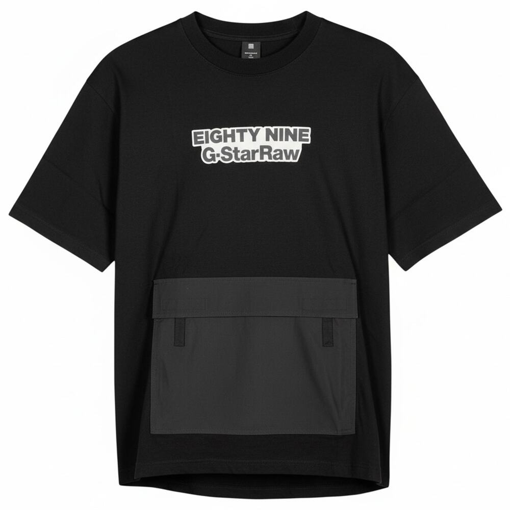 G-Star RAW Boxy Front Pouch Men's Small Black T-Shirt Oversize Fit Streetwear